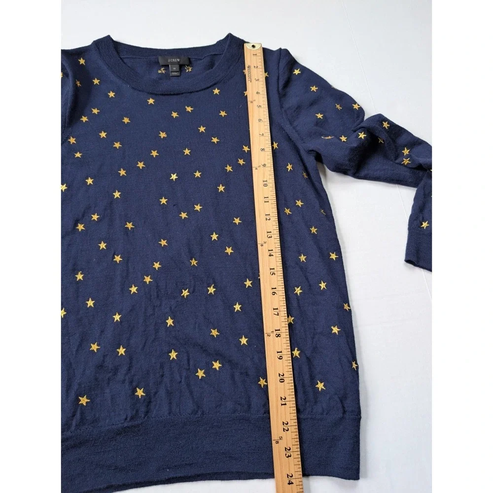 J Crew Merino Wool Womens Sweater Medium Navy Blue Stars Long Sleeve - Picture 7 of 9